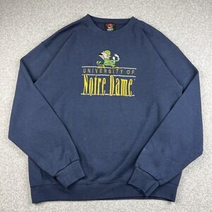 VTG 90s Notre Dame Fighting Irish Sweatshirt Men Large Embroidered Crewneck Blue
